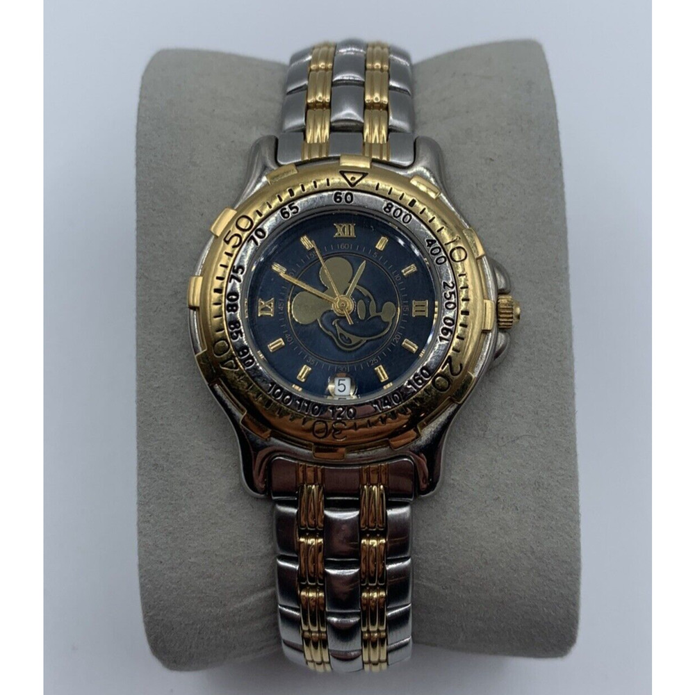 WALT DISNEY COMPANY MICKEY MOUSE WATCH STAINLESS STEEL DUO TONE GOLD SILVER GREY